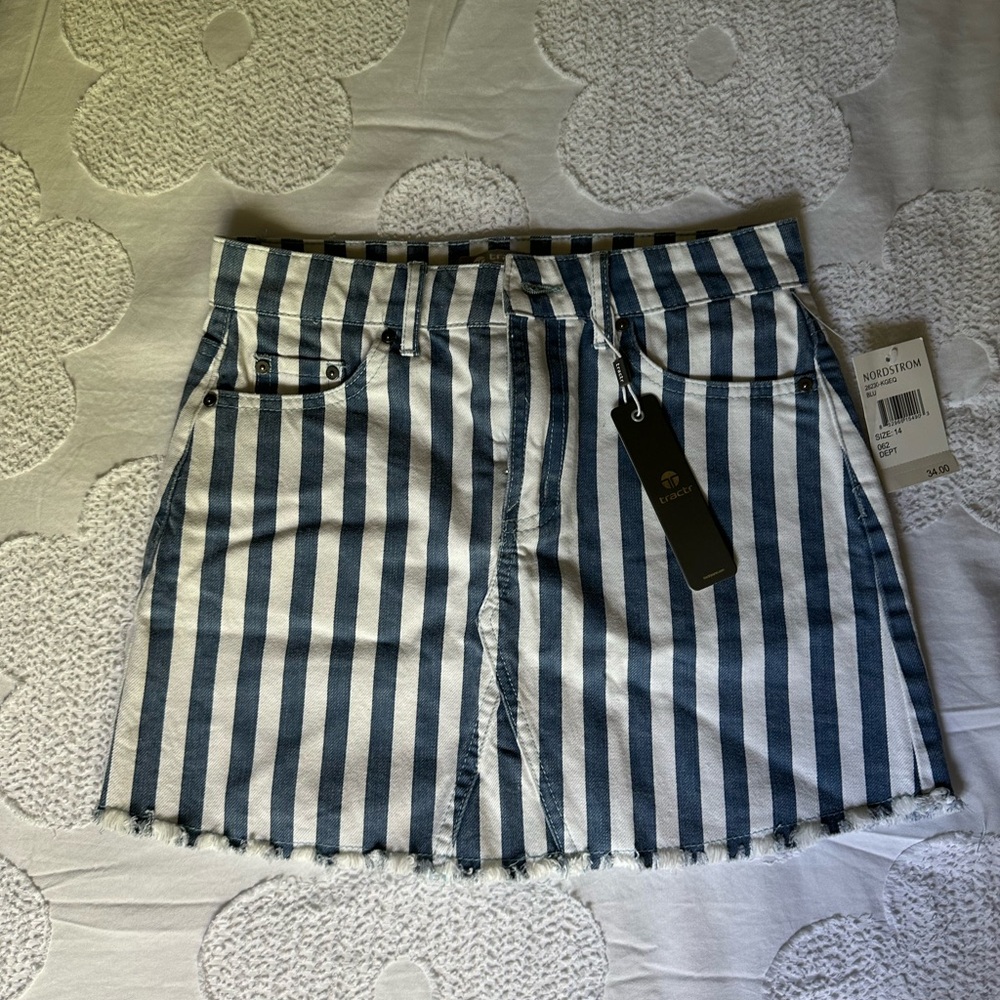 Nordstrom Blue and White Striped Denim Skirt